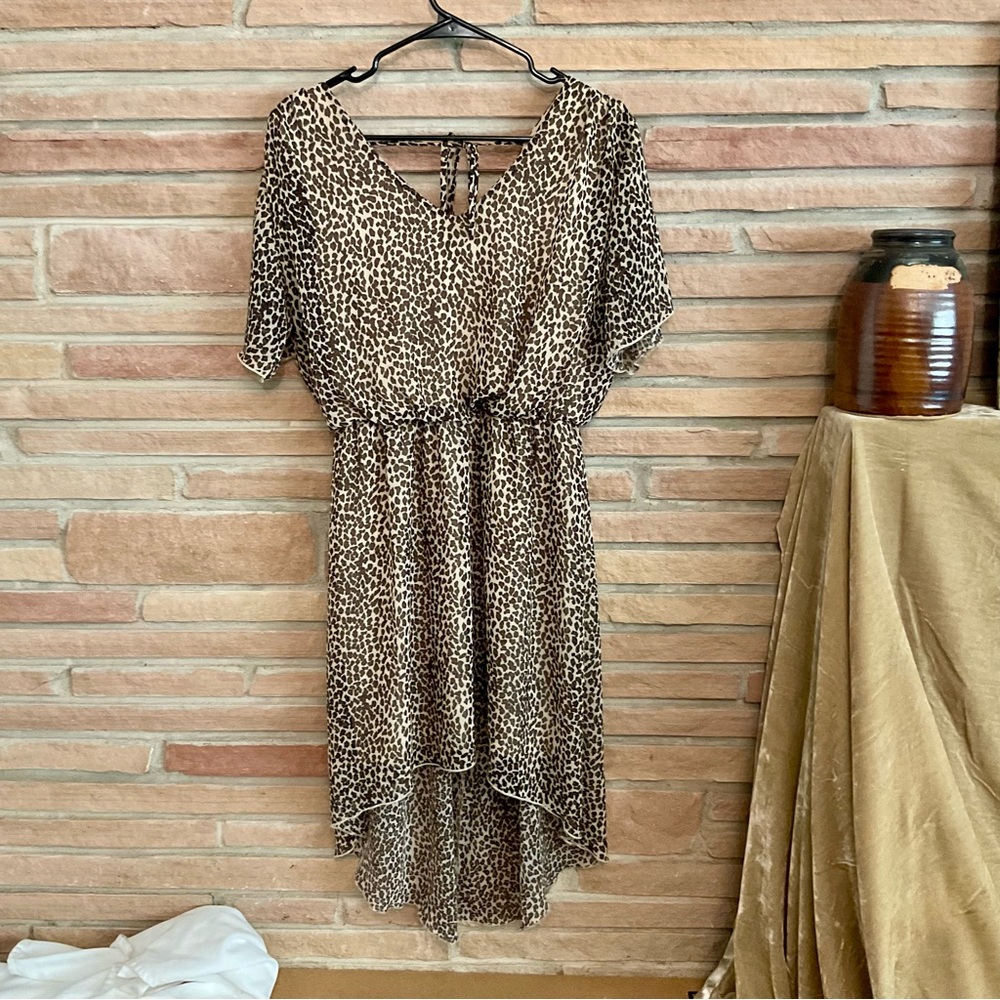 Sweet Storm High Low Hem Flowy Leopard Print Dress Large